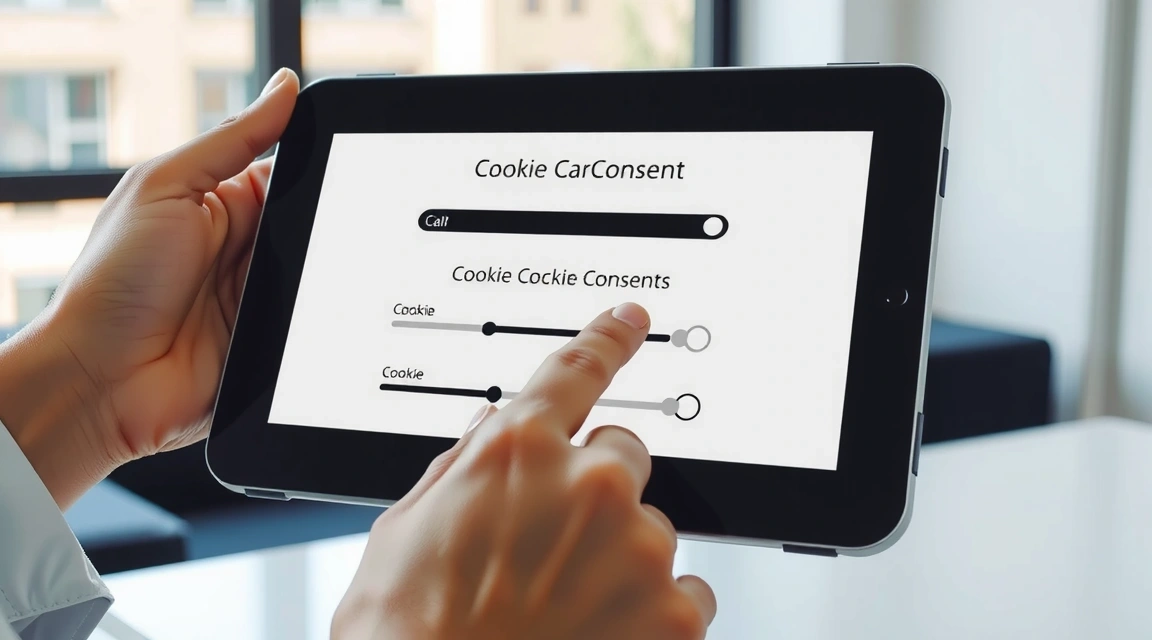 A person's hand interacting with a digital interface showing cookie settings